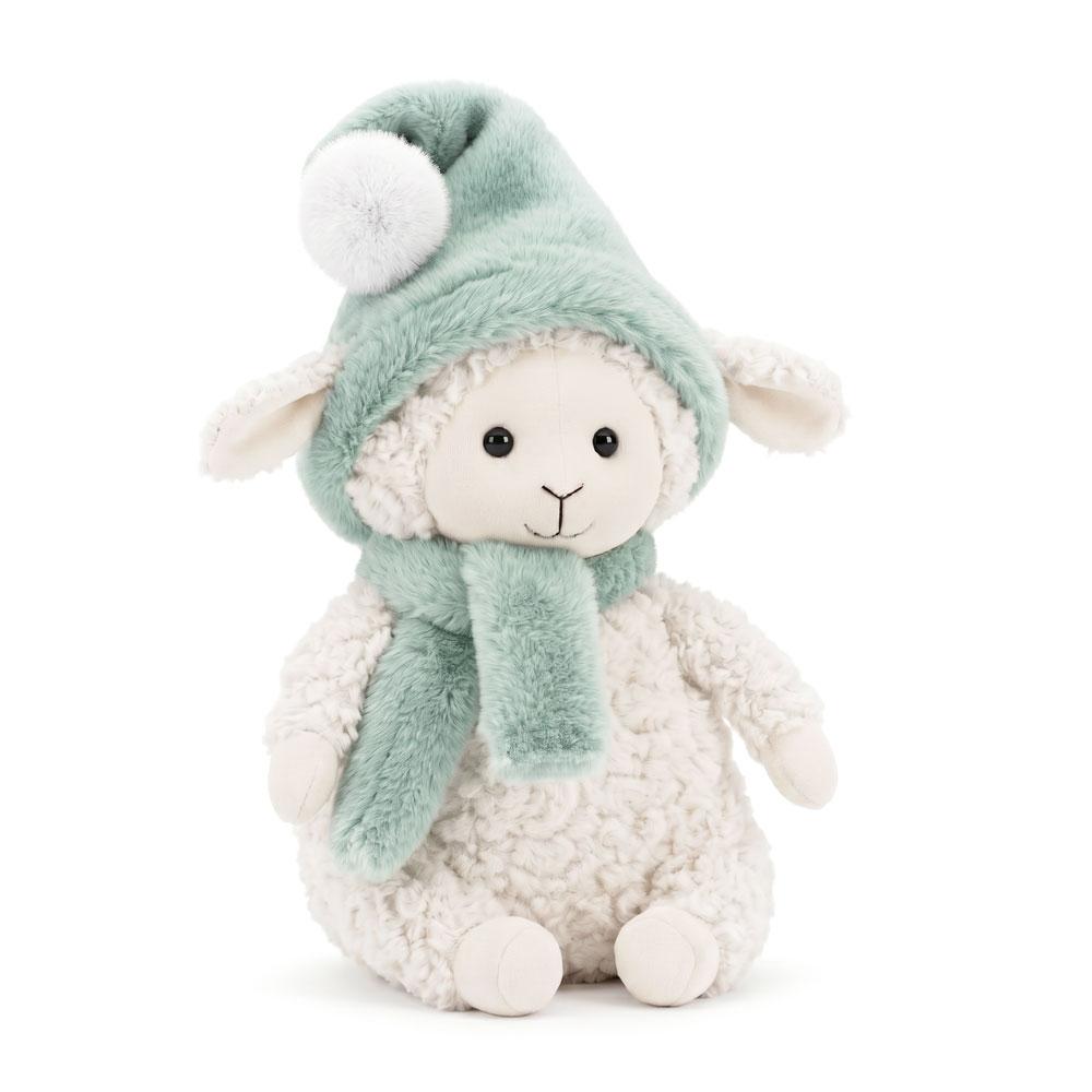 Orange Toys – plyšová ovečka Marshmallow v mátově zelené čepici a šále 25 cm