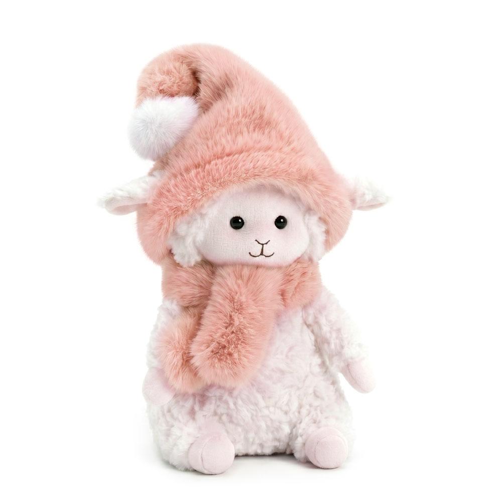Orange Toys – plyšová ovečka Marshmallow v jemně růžové čepici a šále 20 cm