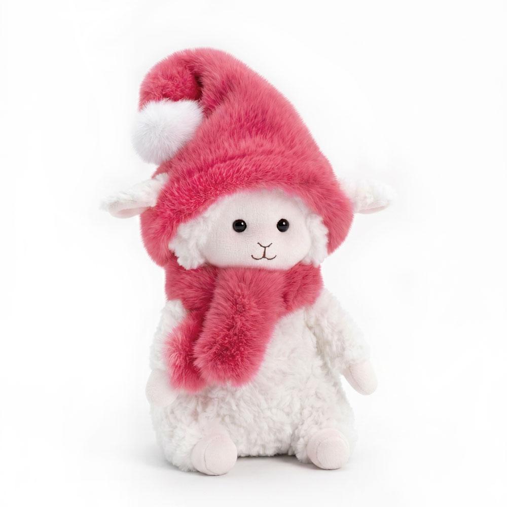 Orange Toys – plyšová ovečka Marshmallow v malinově růžové čepici a šále 20 cm