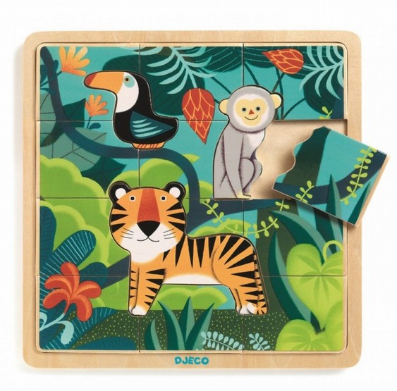 Dřevěné vkládací puzzle - Tygr a jeho kamarádi