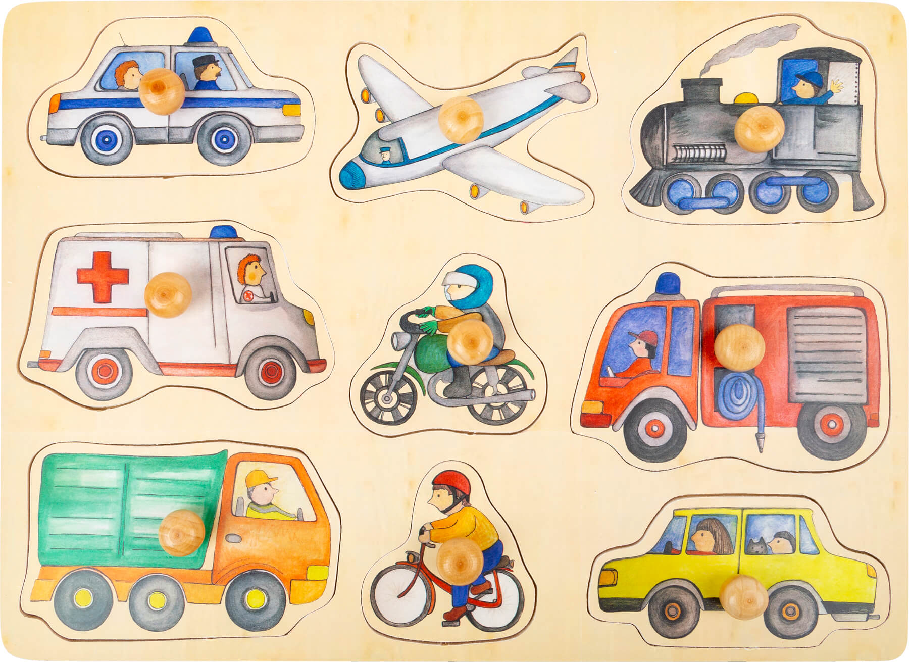 Vkládací puzzle s úchytky - dopravní prostředky