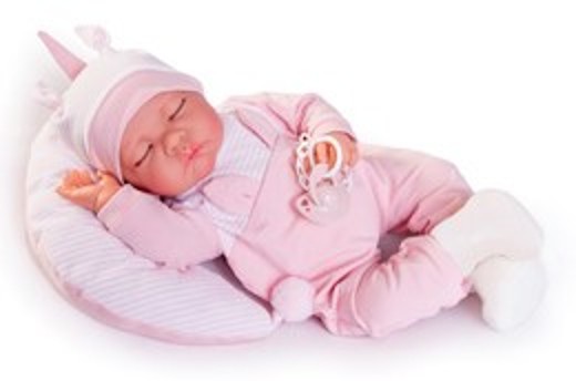Realistická panenka - miminko spící holčička Luna na polštářku od firmy Antonio Juan ze Španělska
