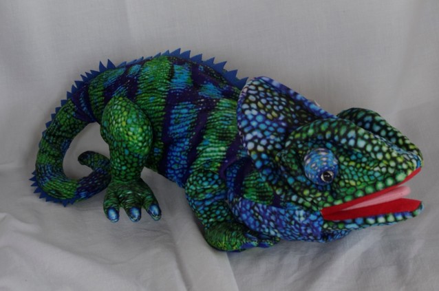 Maňásek na ruku - Velká stvoření - Chameleon - modro-zelený