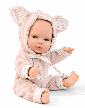 Berjuan – realistické miminko holčička Baby Smile v kočičím overalu