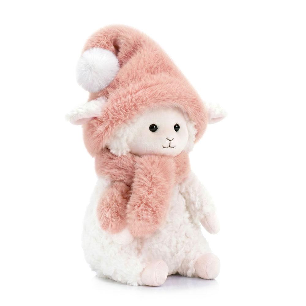 Orange Toys – plyšová ovečka Marshmallow v jemně růžové čepici a šále 20 cm