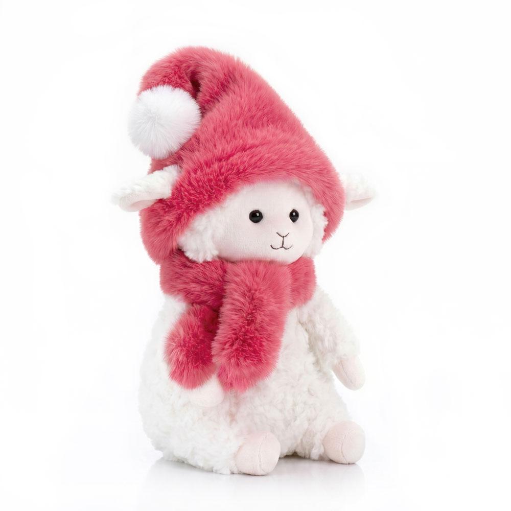 Orange Toys – plyšová ovečka Marshmallow v malinově růžové čepici a šále 20 cm