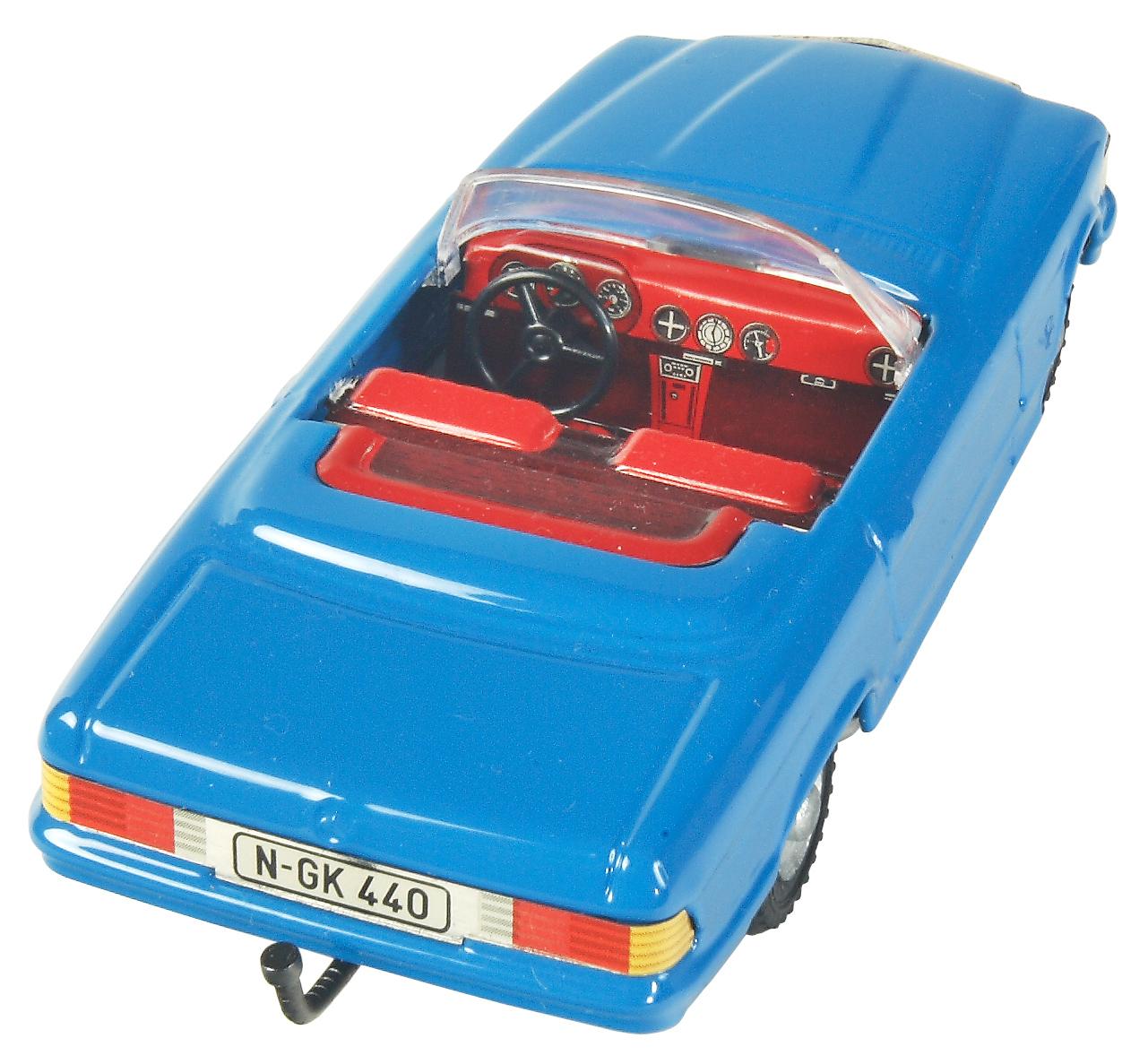 Mercedes Cabrio plechový model - modrý