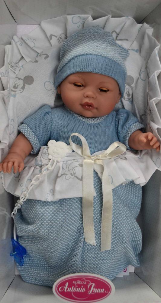 Realistické miminko- chlapeček - Bimbo mrkací v peřince s Mickey - Antonio Juan