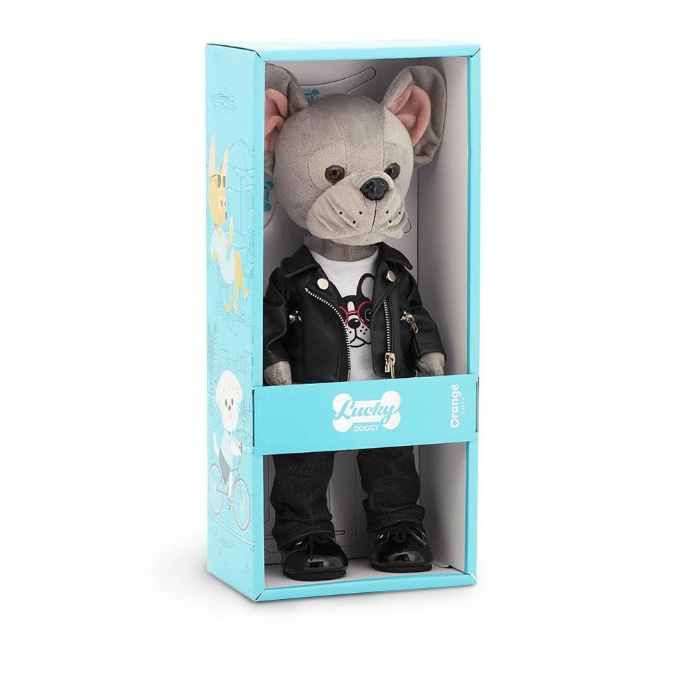 Max - šedý buldoček v kožené bundě s kostřičkou od firmy ORANGE TOYS