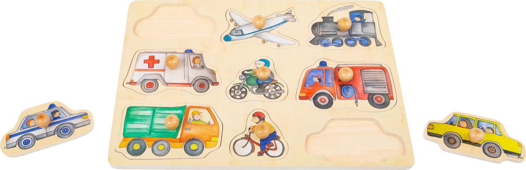 Vkládací puzzle s úchytky - dopravní prostředky
