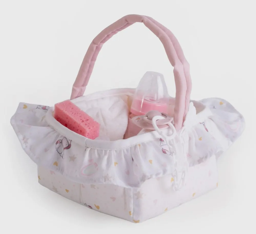 Sada doplňků pro miminko 40-42 cm v košíčku s jednorožci 