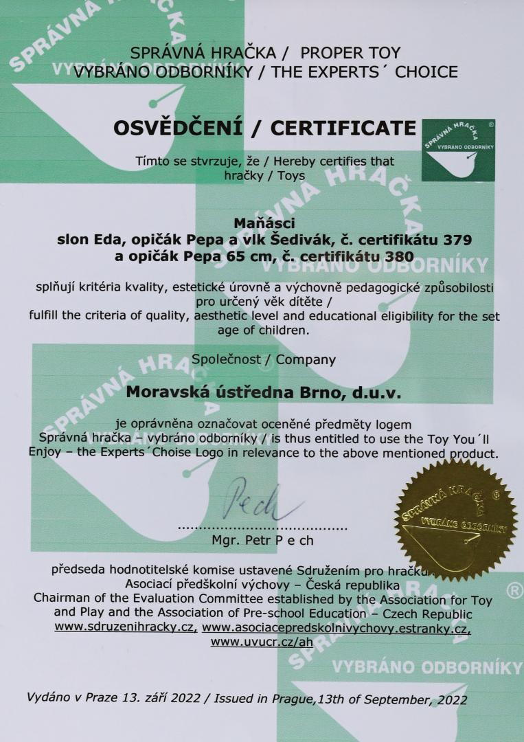 Sada 3díl., maňásků na ruku - Slon Eda + Opičák Pepa + Vlk Šedivák od MÚ Brno