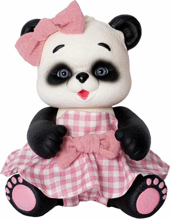 Medvídek panda v kostkovaných růžovo-bílých šatech od RosaToys