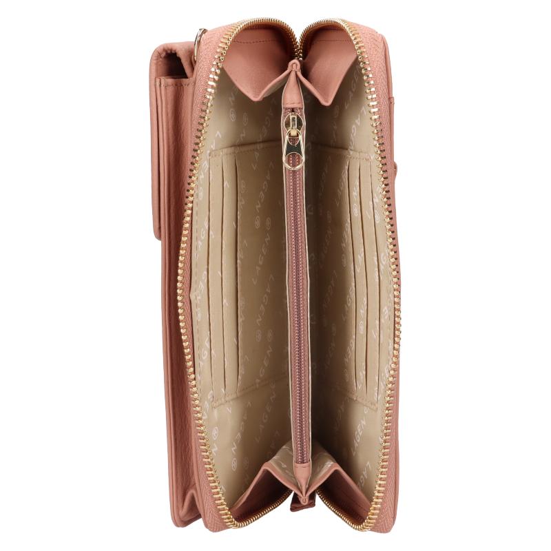 Dámská kožená crossbody kabelka/peněženka pudrové barvy (peach) - LAGEN