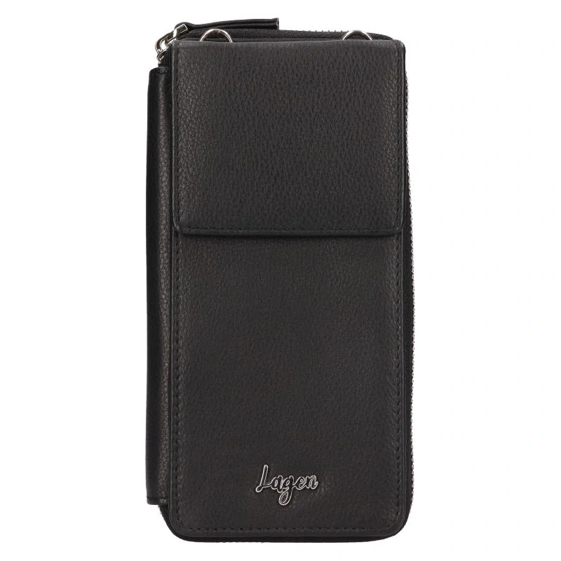 Dámská kožená crossbody kabelka/peněženka černé barvy - LAGEN