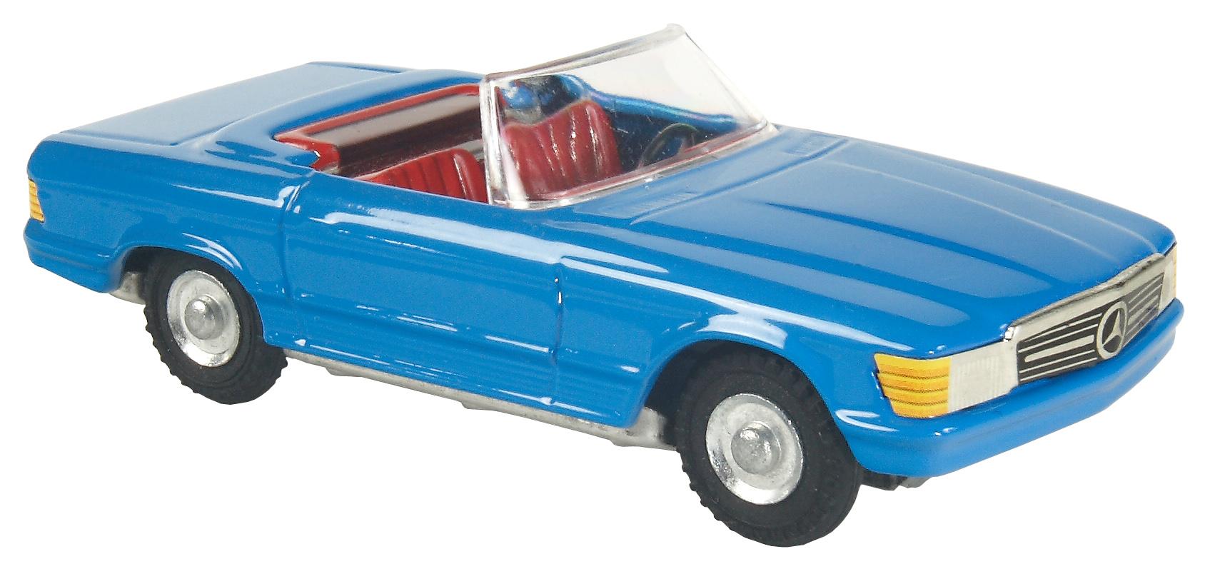 Mercedes Cabrio plechový model - modrý