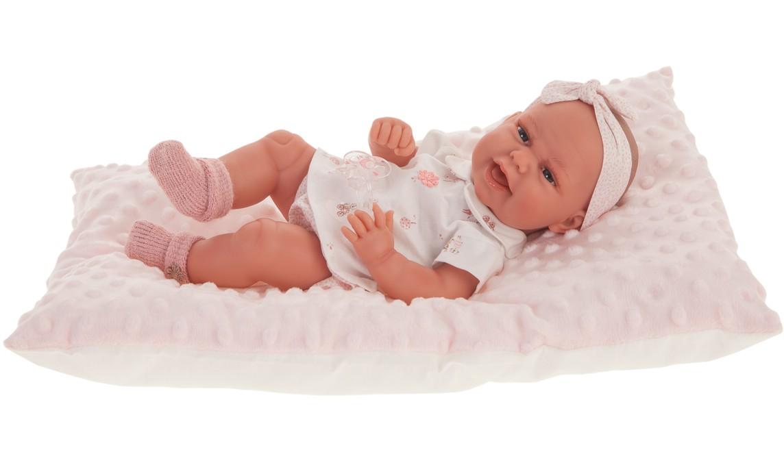 Realistické miminko Antonio Juan - holčička Clara na polštáři