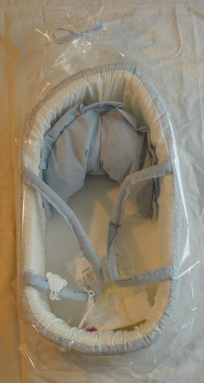 Modrá přenosná taška s bílými kvítky - košík pro miminko 42 cm