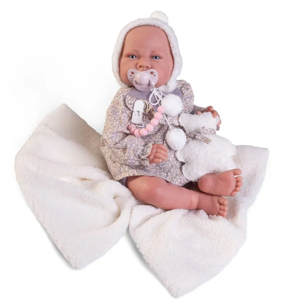 Sweet Reborn miminko holčička s bílou dečkou z "beránka" od Antonio Juan ze Španělska