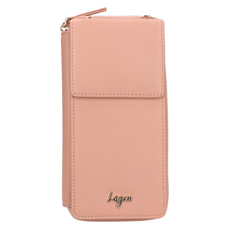 Dámská kožená crossbody kabelka/peněženka pudrové barvy (peach) - LAGEN