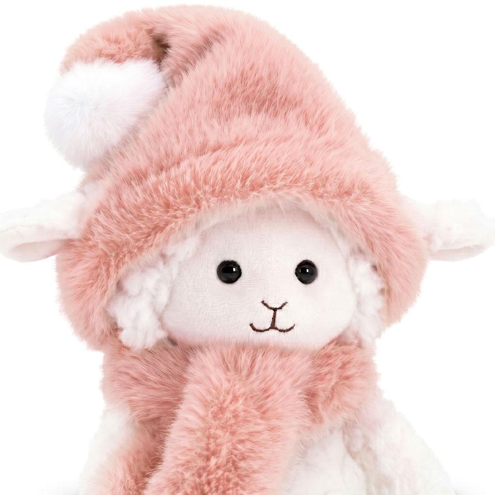 Orange Toys – plyšová ovečka Marshmallow v jemně růžové čepici a šále 20 cm