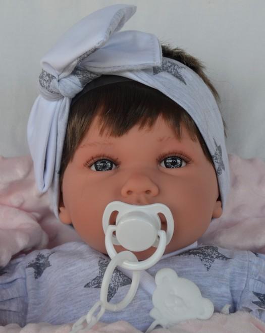 Marina & Pau – realistické miminko holčička Ludmilka 45 cm  v bodíčku s hvězdičkami