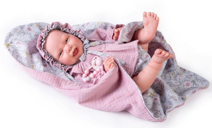 Reborn miminko - Sweet Reborn Carla s čepičkou na dečce s květy od firmy Antonio Juan