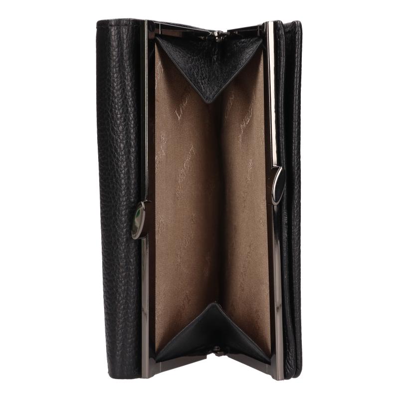 Dámská černá kožená peněženka s kovovým rámečkem  - LAGEN