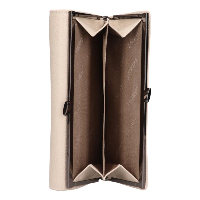 Dámská krémová kožená peněženka s kovovým rámečkem  - LAGEN