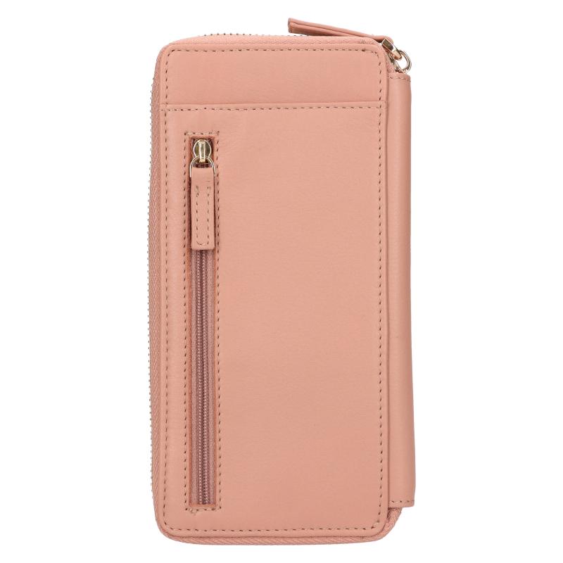 Dámská kožená crossbody kabelka/peněženka pudrové barvy (peach) - LAGEN