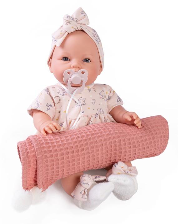 Realistické miminko - mrkací holčička - Bimba s růžovou dečkou od firmy Antonio Juan