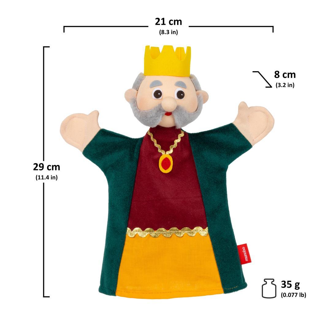 Maňásek na ruku - Král Valentýn - barevný oblek - vodorovné pruhy