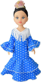 Realistická panenka Carol - tanečnice flamenca- modré šaty od f. Paola Reina ze Španělska