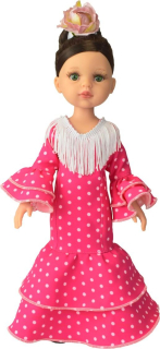 Realistická panenka Carol - tanečnice flamenca- růžové šaty od f. Paola Reina ze Španělska