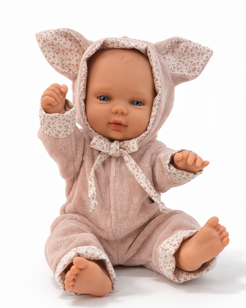 Berjuan – realistické miminko holčička Baby Smile v kočičím overalu