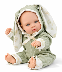 Berjuan – realistické miminko chlapeček Baby Smile v zaječím overalu