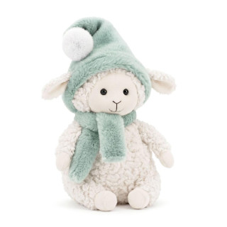 Orange Toys – plyšová ovečka Marshmallow v mátově zelené čepici a šále 25 cm