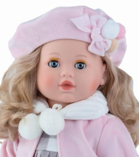 Marina & Pau – realistická panenka holčička 42 cm Tina v růžovém baretu