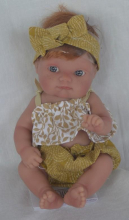 Realistická panenka - holčička -  Mufly se zrzavými vlásky  ve zlato-bílém tílku  od Antonio Juan