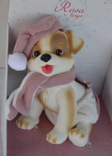 Hnědo-bílý pejsek v růžovém baretu od RosaToys