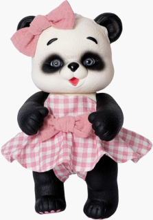 Medvídek panda v kostkovaných růžovo-bílých šatech od RosaToys