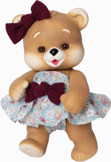 Hnědá medvědice v modrých šatech s kvítky od RosaToys