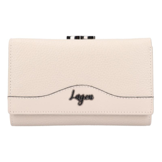 Dámská krémová kožená peněženka s kovovým rámečkem  - LAGEN
