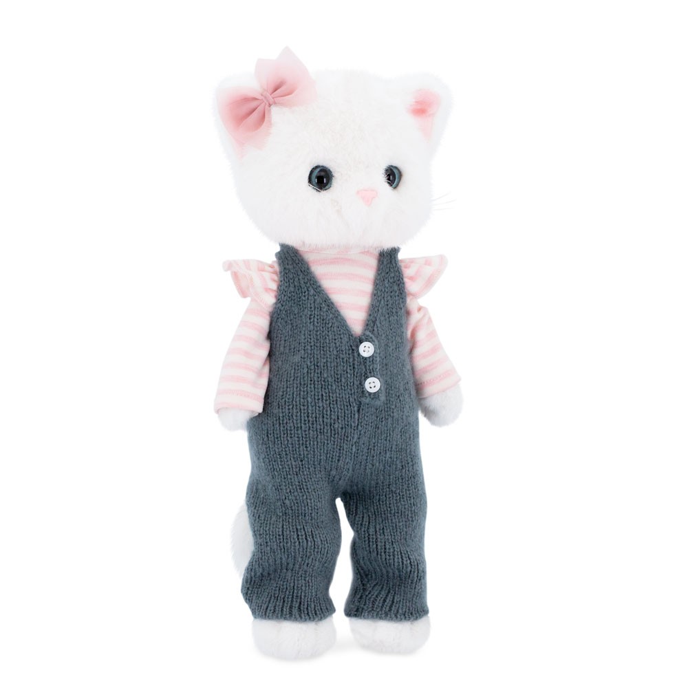 Orange Toys – Lucky Sophie s tělíčkem s kostřičkou v modrošedých pletených lacláčích (Lucky Sophie: Stylish Kitten 38 cm – plyšová kočka)