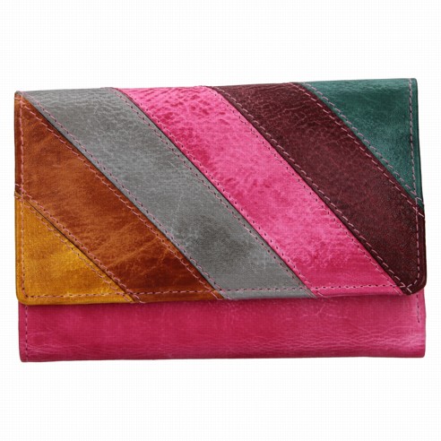 Lagen, kožené výrobky, dámská peněženka, pestrobarevná, základní barva je růžová, 864-77/D - fuchsia/multi, 14 x 9,5 cm